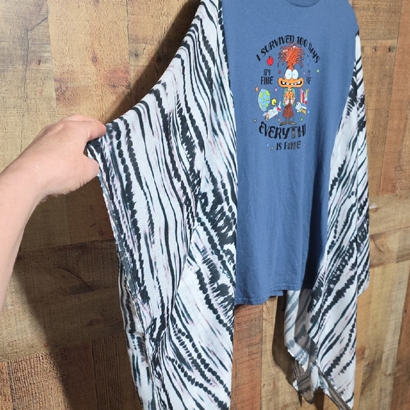 Upcycled Poncho Style Top with Black and White Stripes - Picture 4 of 7